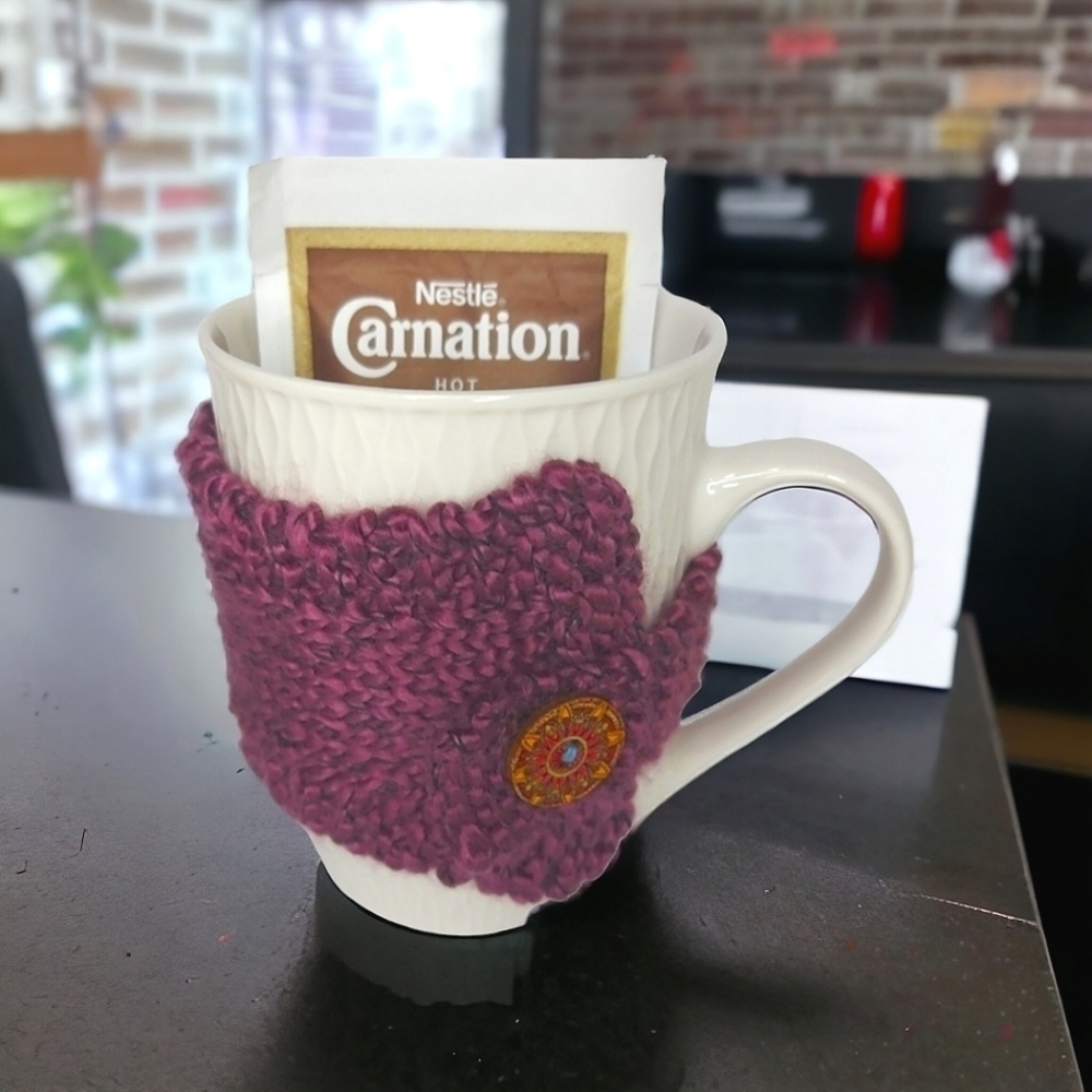 Hand Knit Mug Cozy and Mug Gift Set